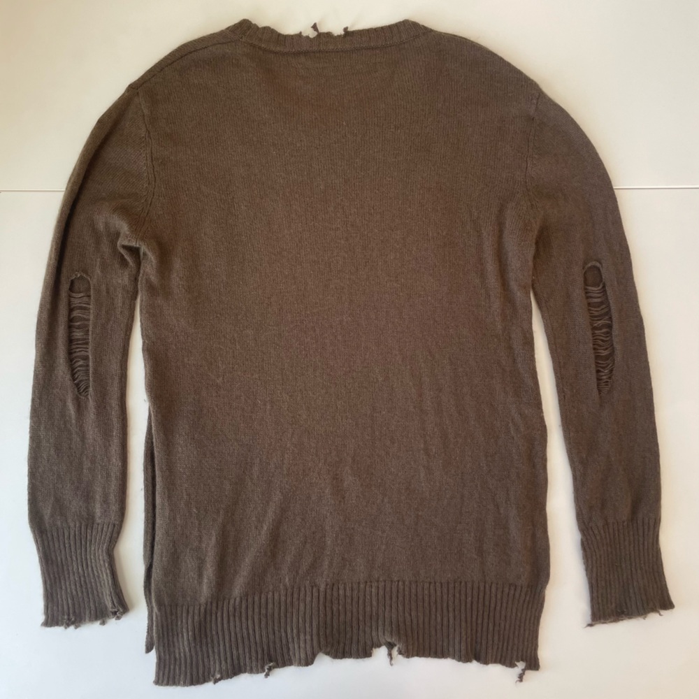 Enza Costa Cashmere Wool distressed women’s sweater small brown loose knit torn - Picture 6 of 10